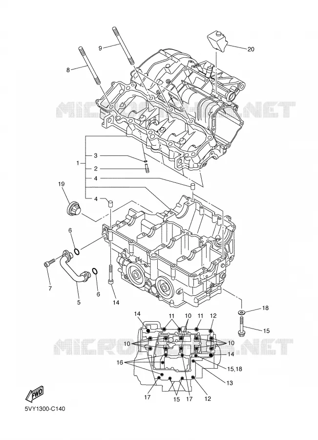 CRANKCASE Yamaha MOTO 1000 2008 FZ1  FZ1-N FAZER _