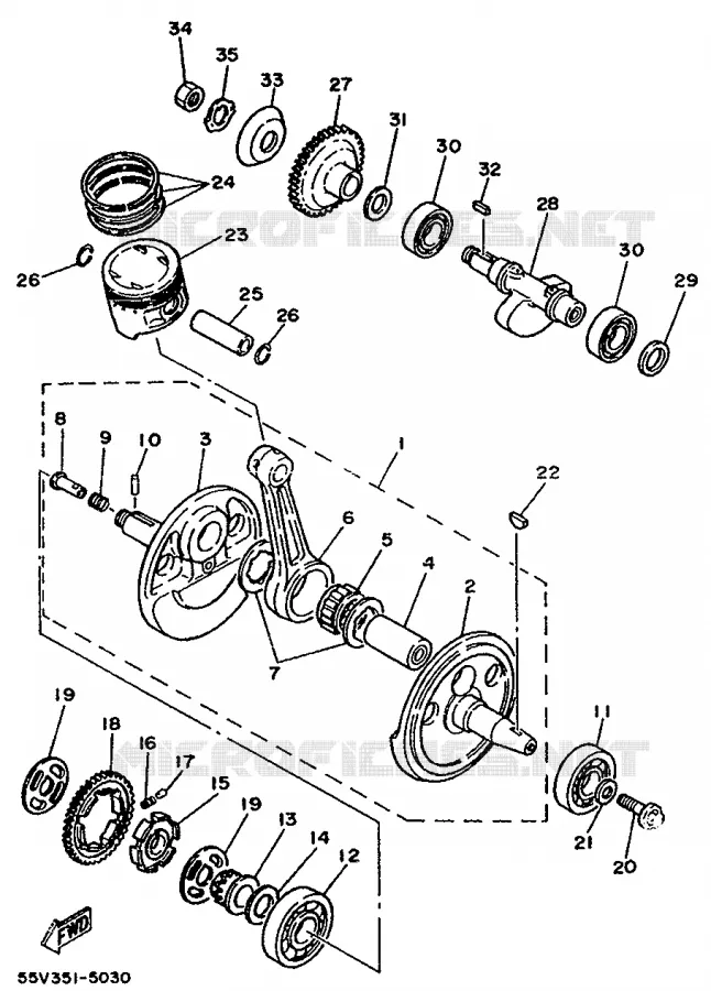 CRANKSHAFT / PISTON Yamaha MOTO 350 1992 XT  XT350